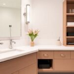 Modern bathroom vanity with sleek fixtures.