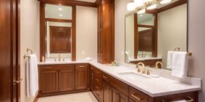 modern bathroom vanity with double sinks and sleek countertops