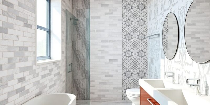 Beautiful bathroom tiles in various styles and colors.