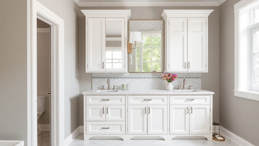 Modern bathroom cabinets in a stylish home renovation.