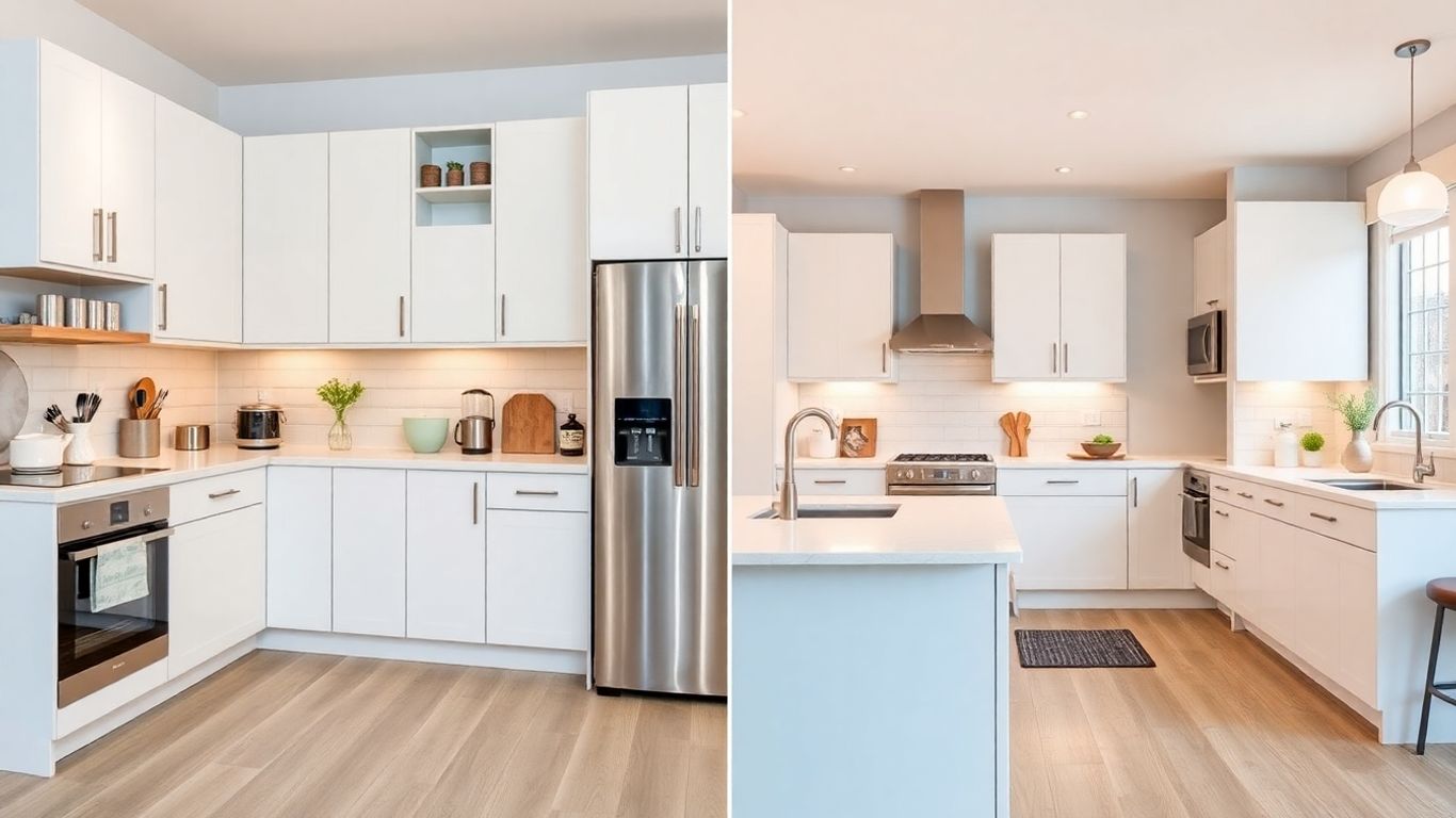 Small and large kitchens with modern layouts side by side