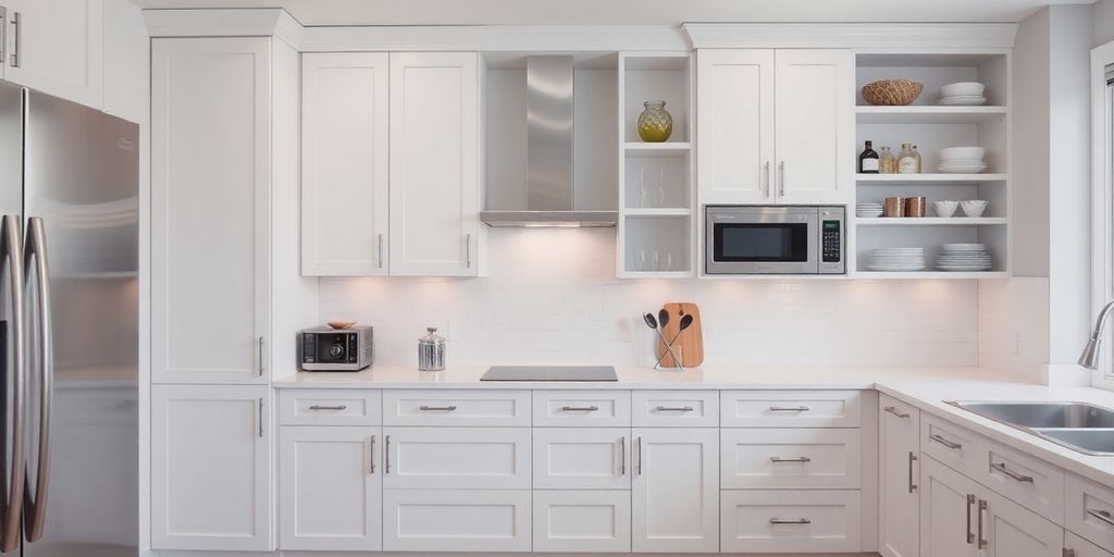 Modern kitchen cabinets with sleek hardware.