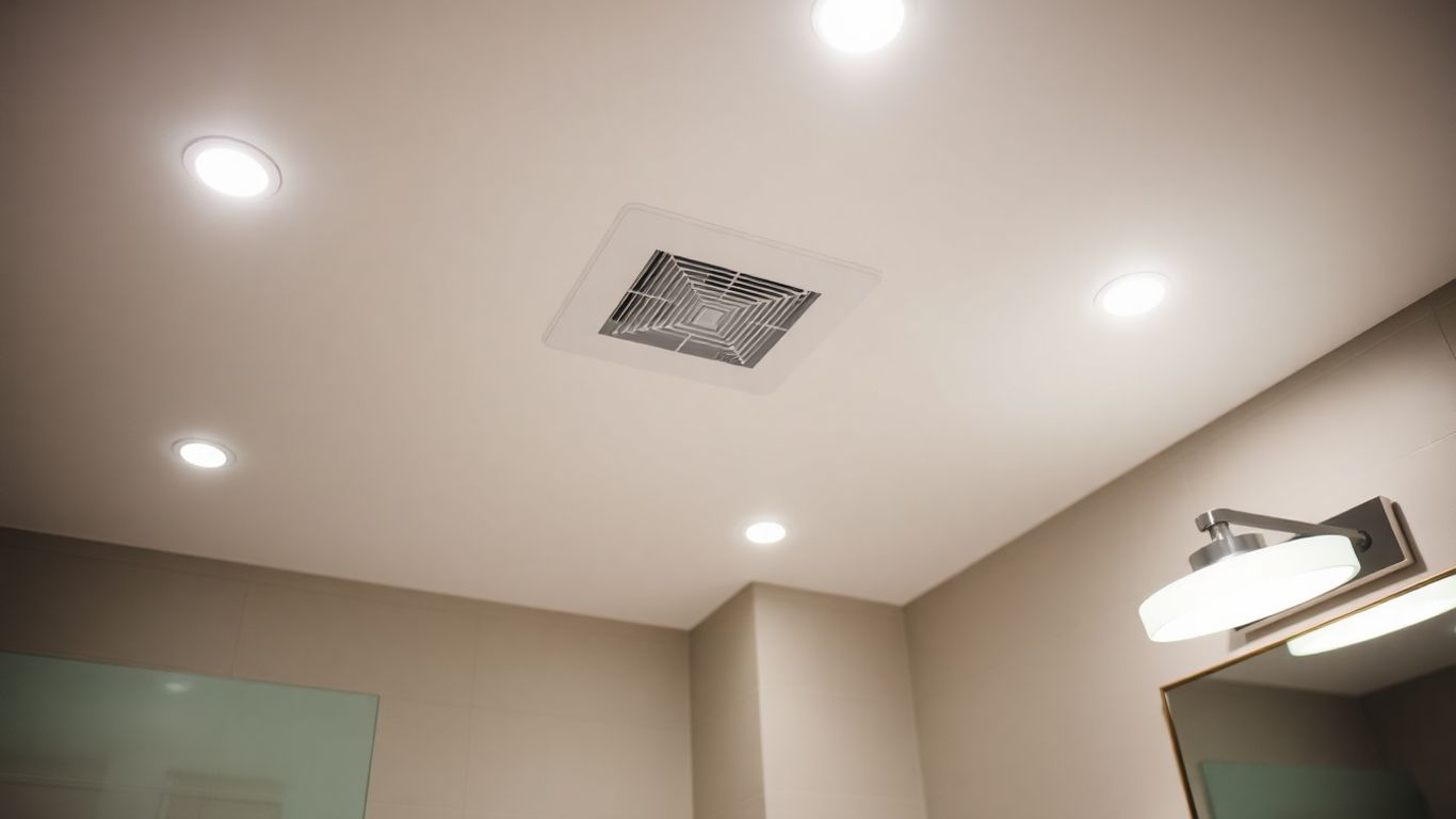 Modern bathroom with ambient lighting and ventilation.