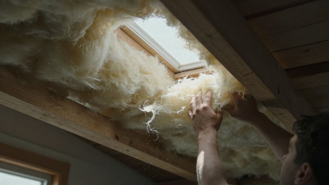 Attic insulation installation in progress.