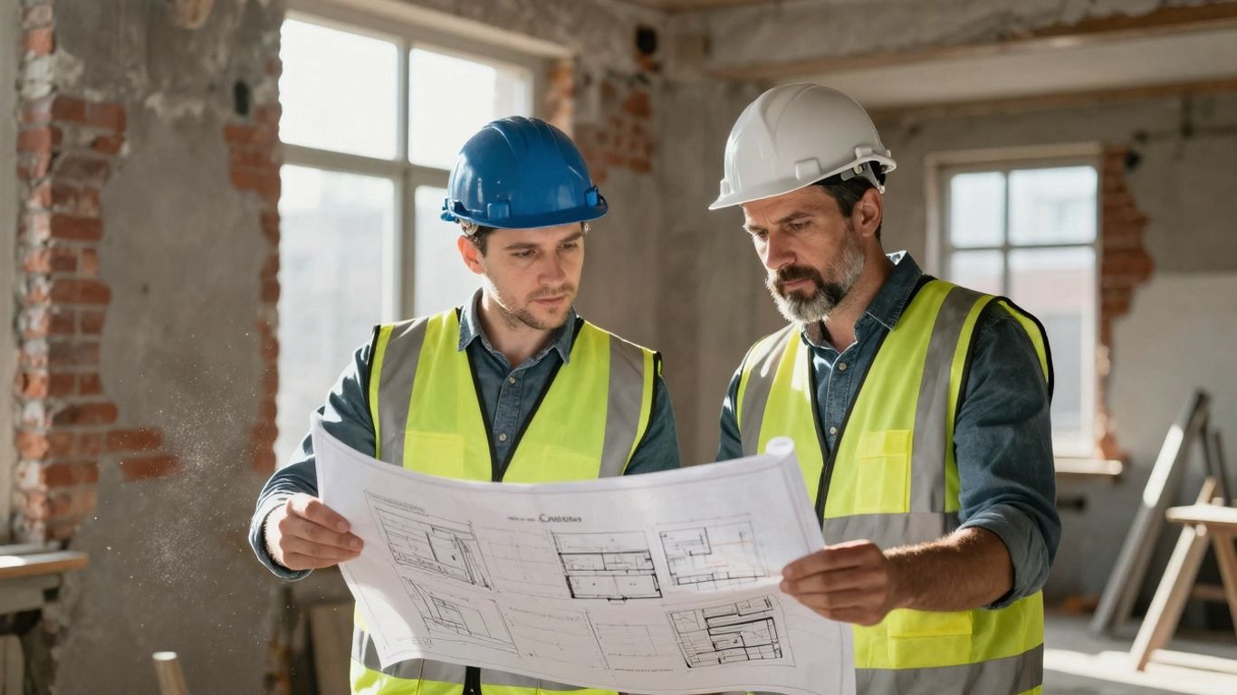 Architect and contractor reviewing renovation plans