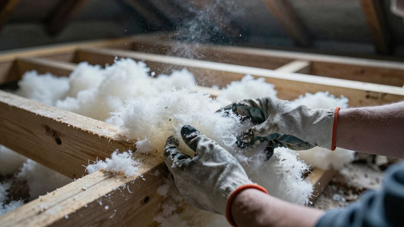 Attic insulation installation in progress.
