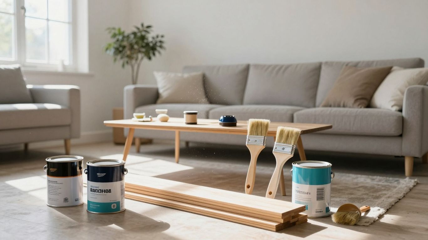 interior renovations montreal & Laval Renovated living room with tools and materials.