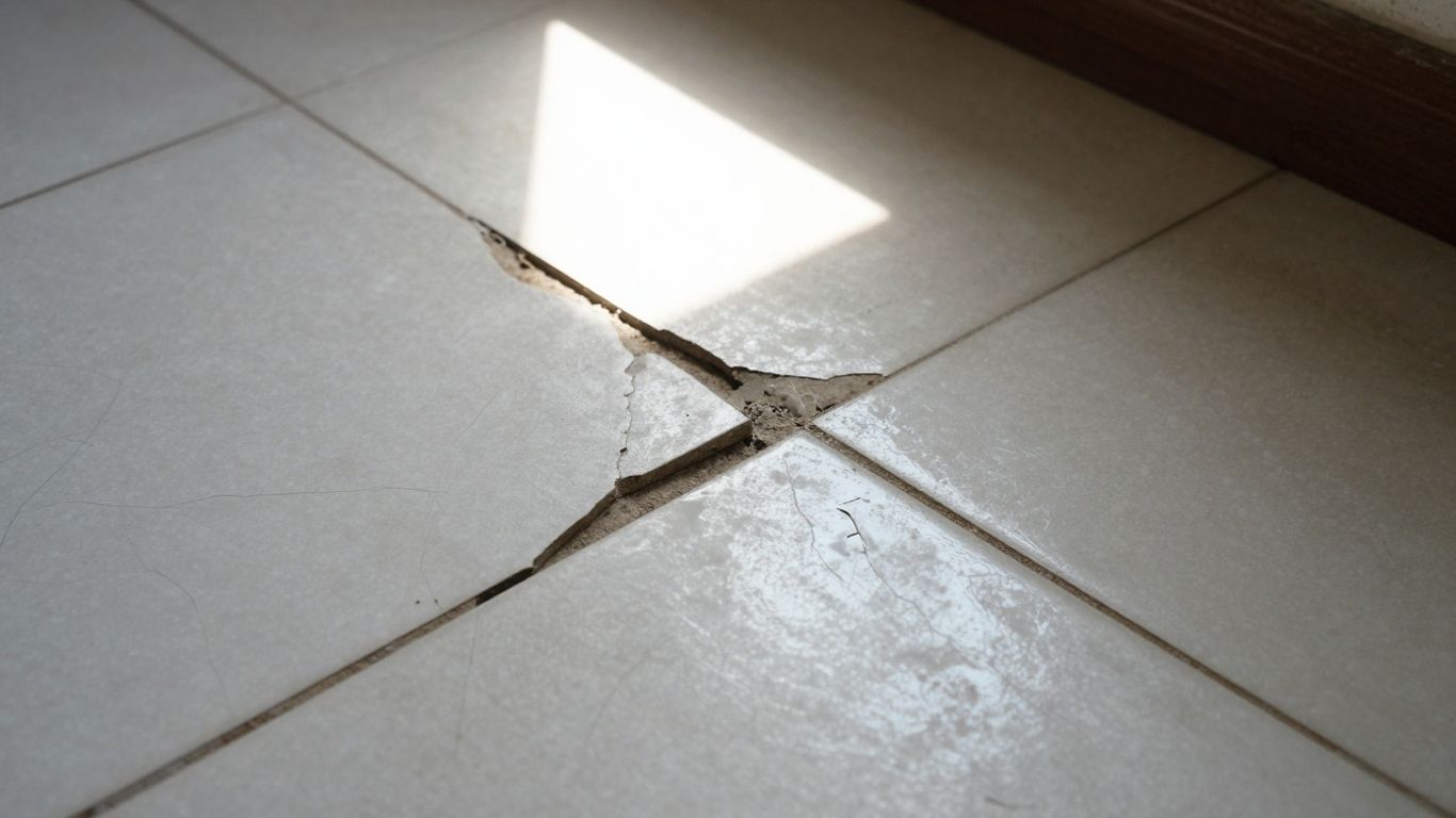 Worn kitchen tiles next to new shiny tiles