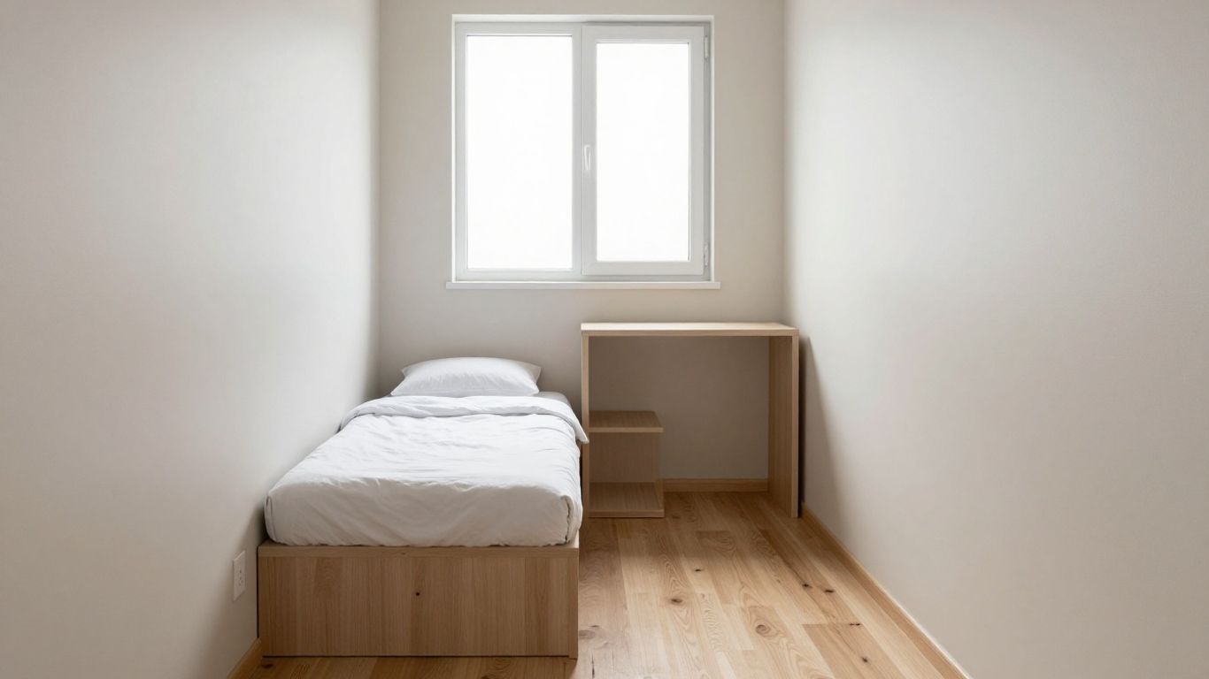 Small narrow bedroom with modern minimalist design