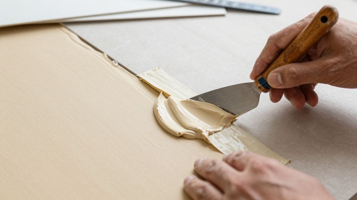 Applying joint compound to drywall seam.