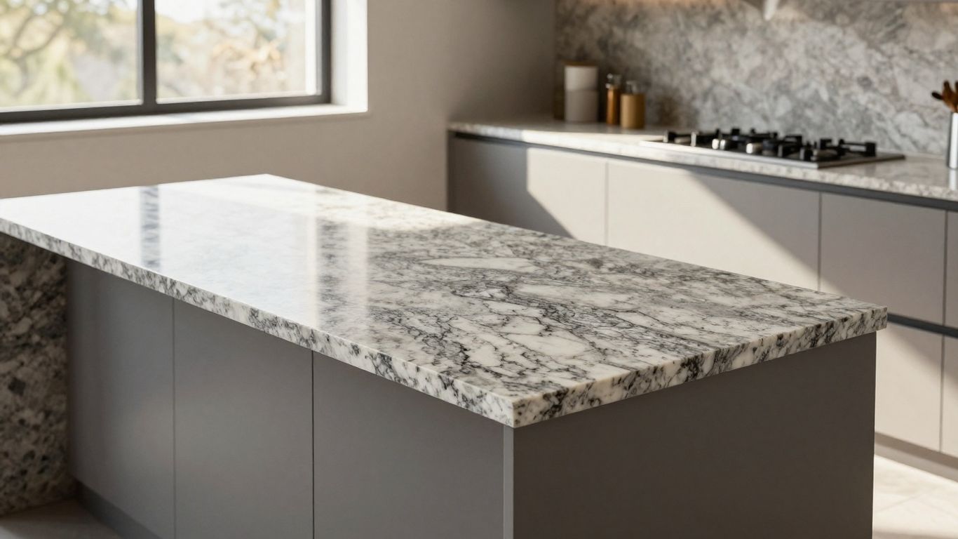 Modern kitchen island with granite countertops