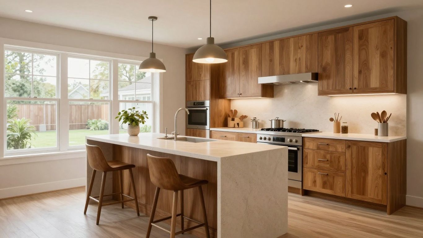 Warm modern kitchen remodel with island